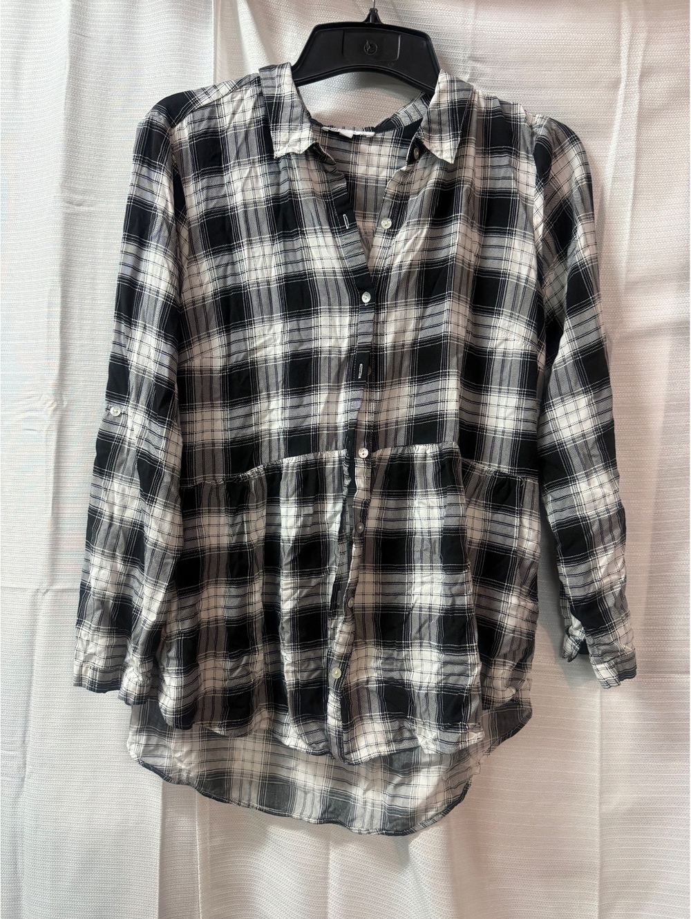 DR2 Women's Black and White Plaid Button-Up Rayon Shirt XL
